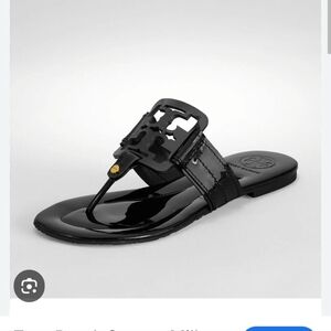Tory Burch Black  Patent leather Miller Sandals With Square Logo